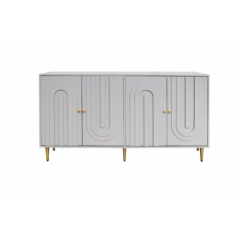 Buffet laqué minimaliste 4 portes avec pieds dorés gris