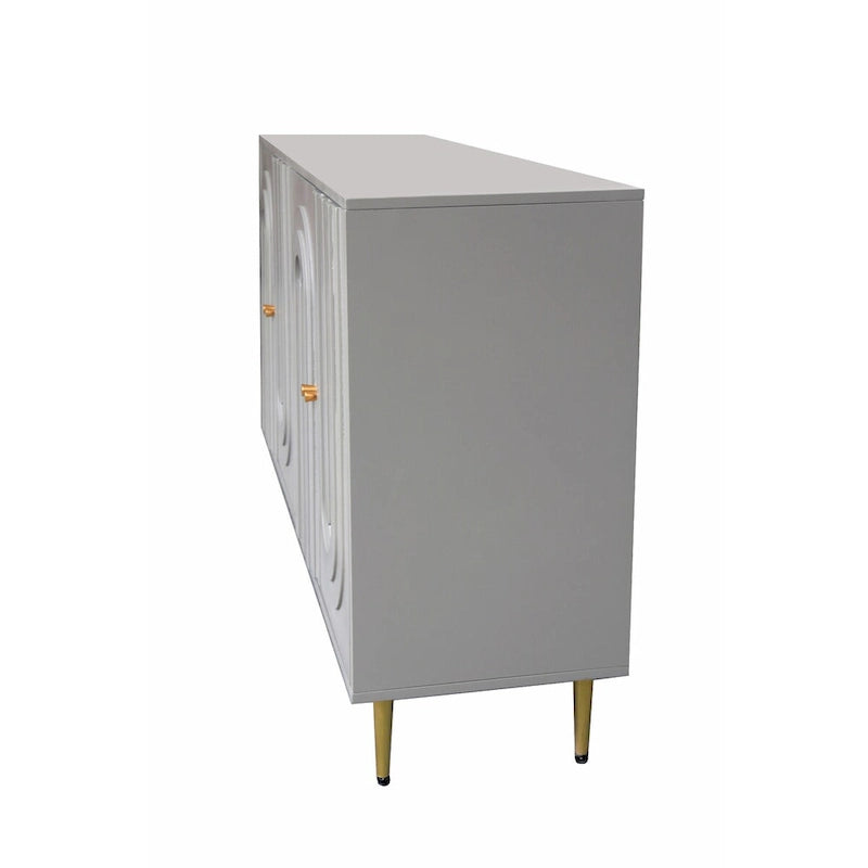 Buffet laqué minimaliste 4 portes avec pieds dorés gris