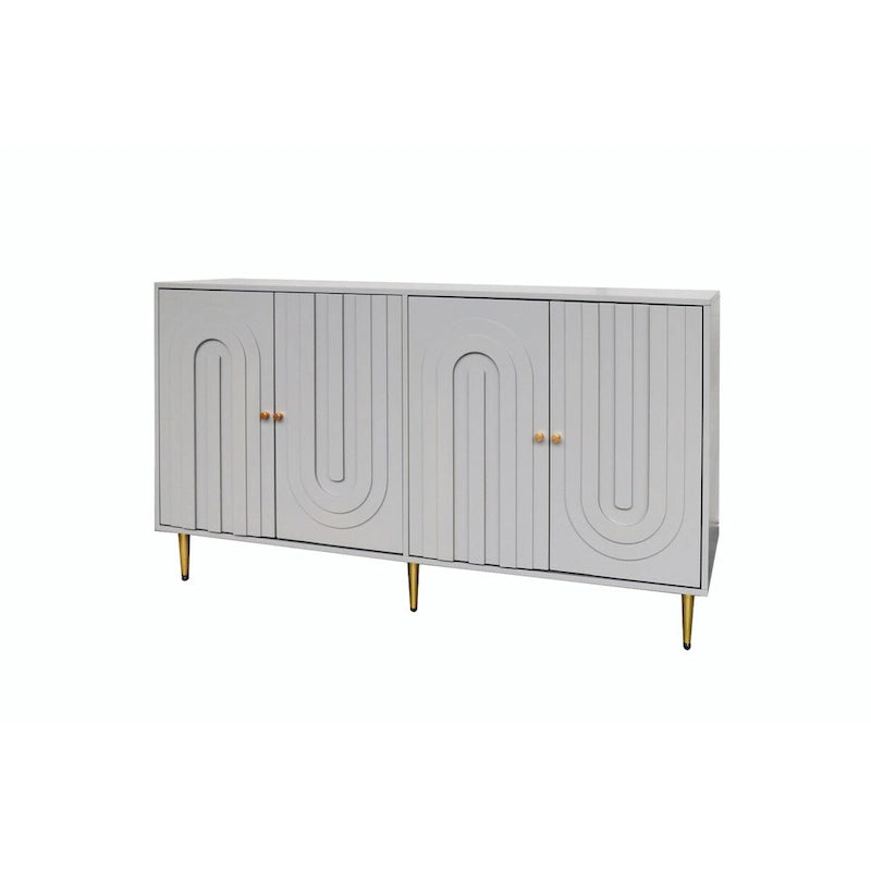 Buffet laqué minimaliste 4 portes avec pieds dorés gris