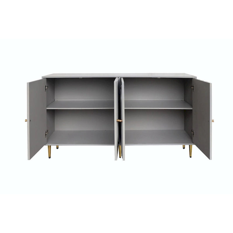 Buffet laqué minimaliste 4 portes avec pieds dorés gris