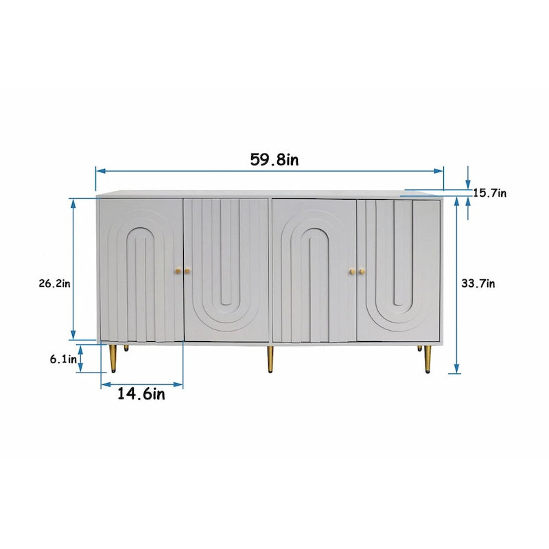 Buffet laqué minimaliste 4 portes avec pieds dorés gris