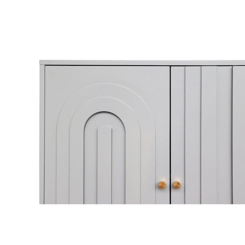 Buffet laqué minimaliste 4 portes avec pieds dorés gris