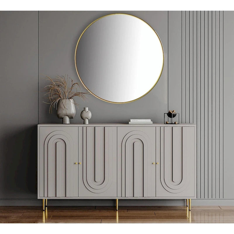 Buffet laqué minimaliste 4 portes avec pieds dorés gris
