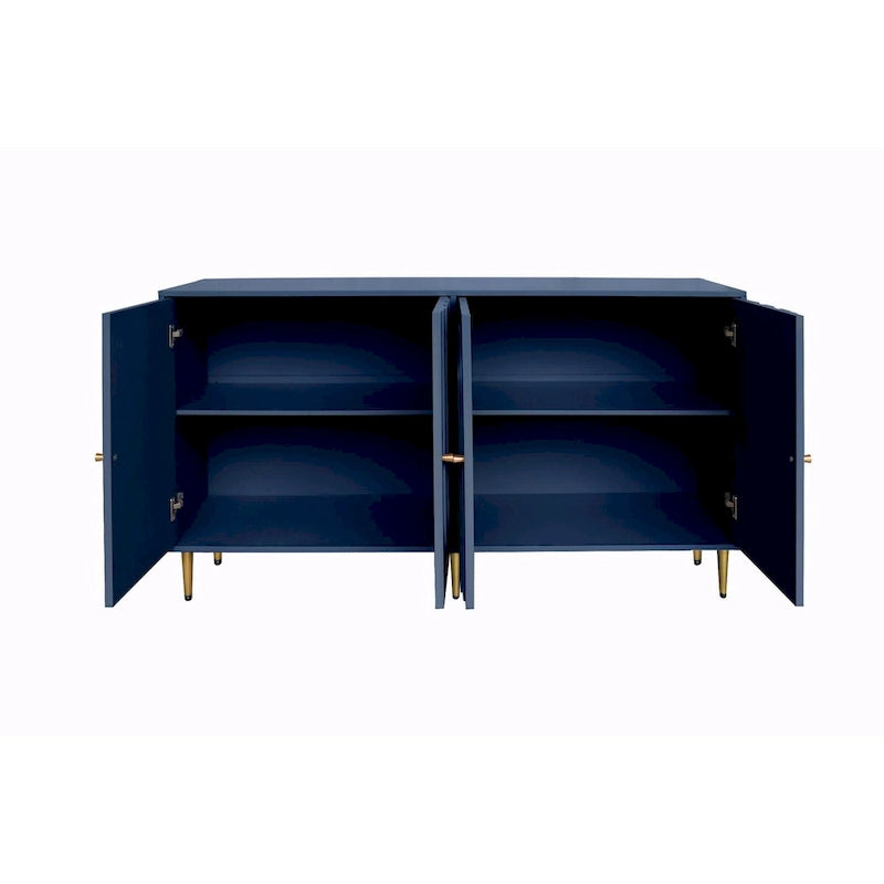 Buffet laqué minimaliste 4 portes avec pieds dorés gris