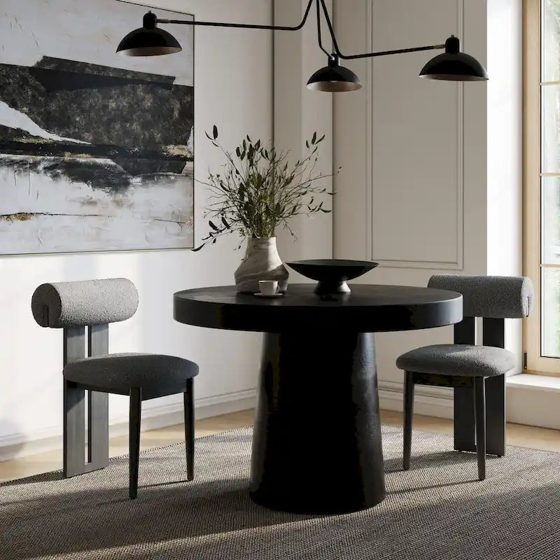 Table à manger moderne ronde en béton avec pied central, intérieur/extérieur, noire