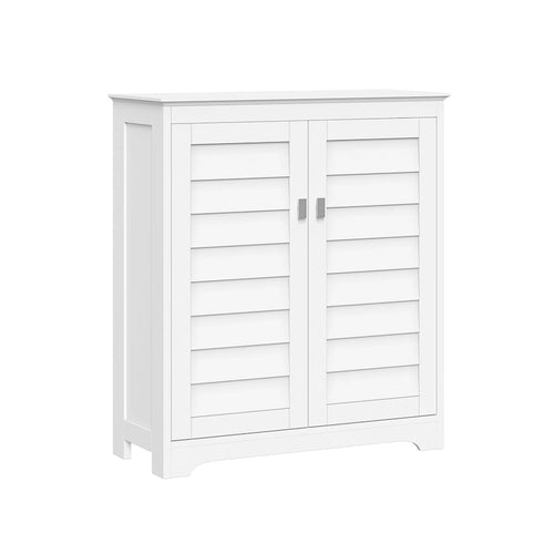 Meuble de rangement bas à 2 portes avec volets persiennes et étagères réglables Blanc