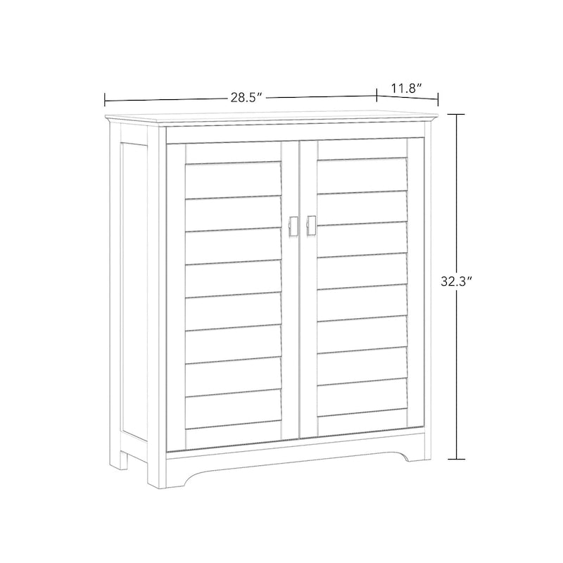 Meuble de rangement bas à 2 portes avec volets persiennes et étagères réglables Blanc