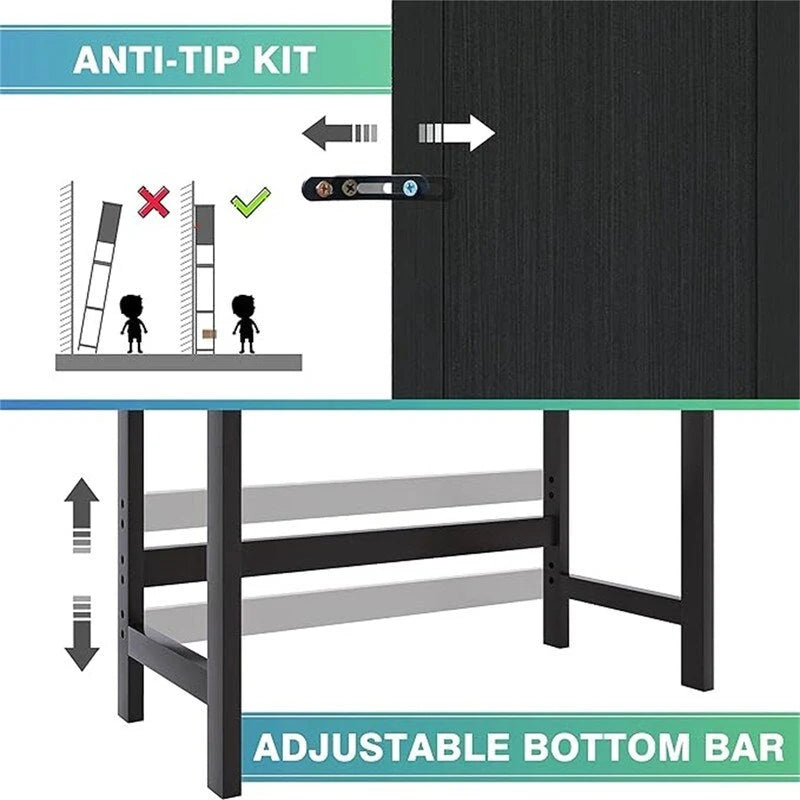 Meuble de rangement de salle de bain au-dessus des toilettes avec portes doubles à persiennes, étagère ouverte et cadre en bambou noir