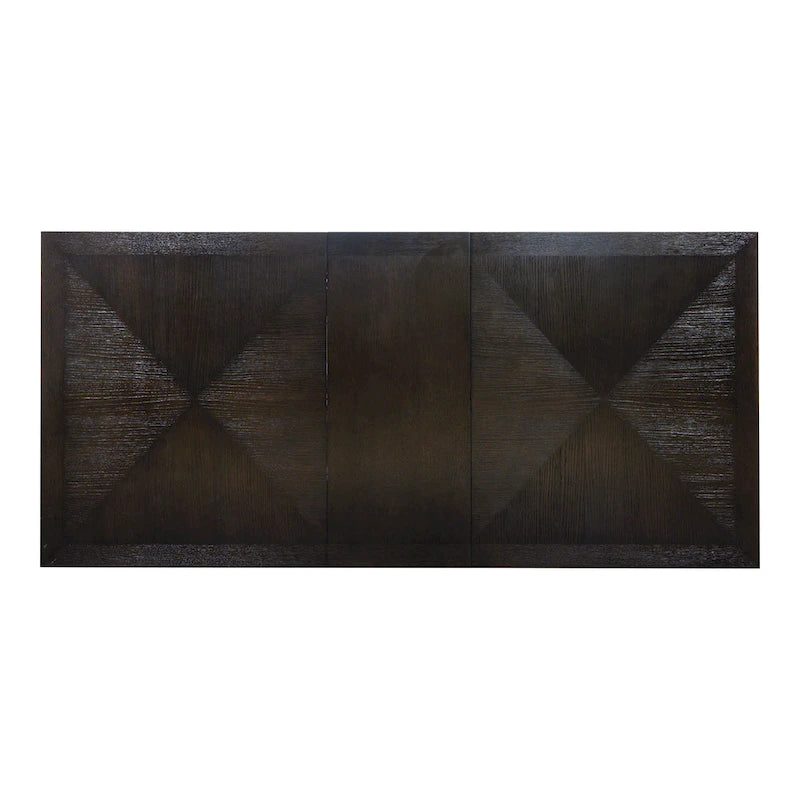 Table à manger rectangulaire extensible 90 po avec plateau en placage de chêne à tablier facetté et pieds coniques en bois massif Espresso