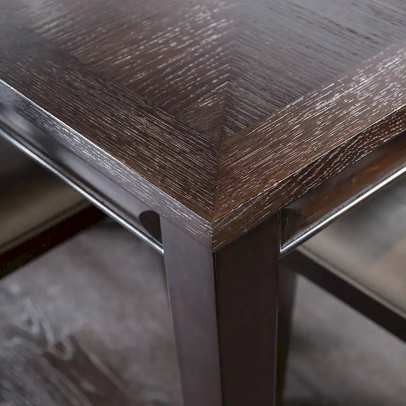 Table à manger rectangulaire extensible 90 po avec plateau en placage de chêne à tablier facetté et pieds coniques en bois massif Espresso