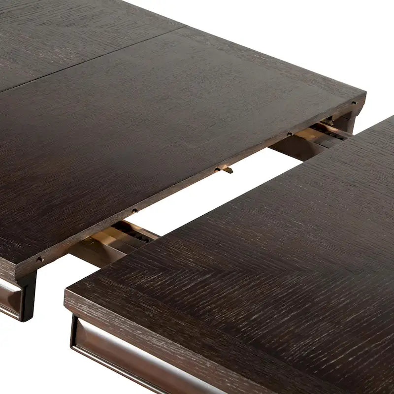 Table à manger rectangulaire extensible 90 po avec plateau en placage de chêne à tablier facetté et pieds coniques en bois massif Espresso
