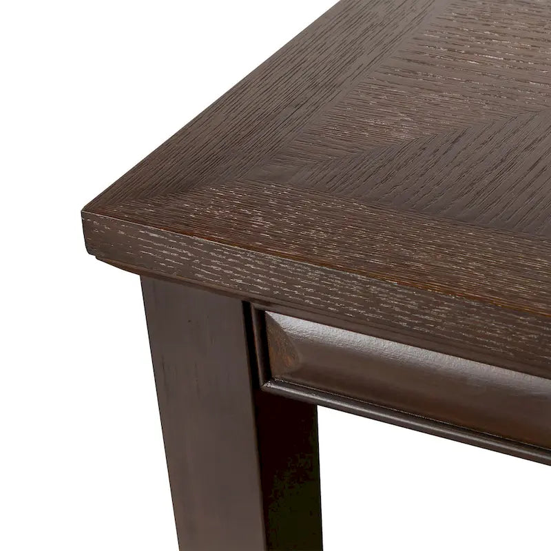 Table à manger rectangulaire extensible 90 po avec plateau en placage de chêne à tablier facetté et pieds coniques en bois massif Espresso