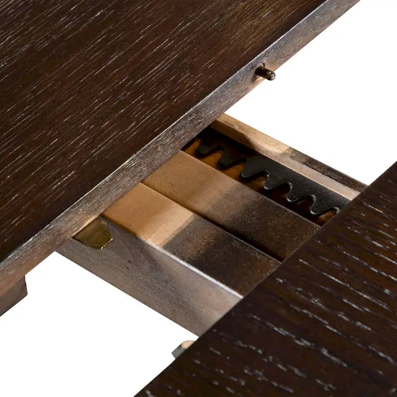 Table à manger rectangulaire extensible 90 po avec plateau en placage de chêne à tablier facetté et pieds coniques en bois massif Espresso