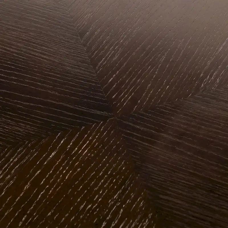 Table à manger rectangulaire extensible 90 po avec plateau en placage de chêne à tablier facetté et pieds coniques en bois massif Espresso