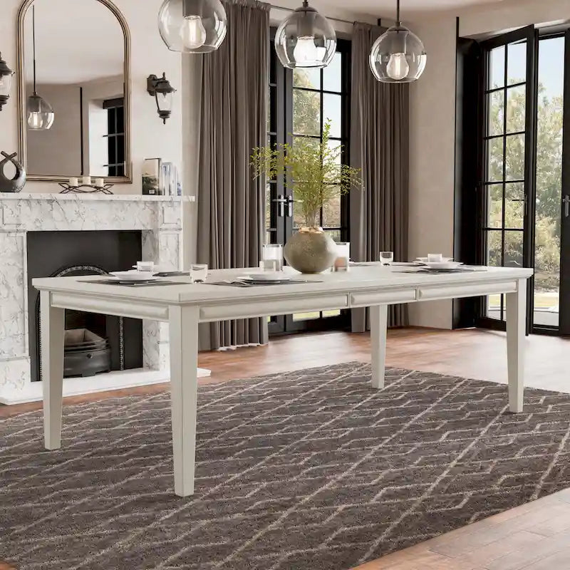 Table à manger rectangulaire extensible 90 po avec plateau en placage de chêne à tablier facetté et pieds coniques en bois massif Espresso