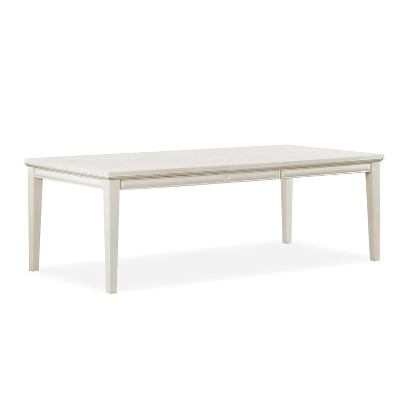 Table à manger rectangulaire extensible 90 po avec plateau en placage de chêne à tablier facetté et pieds coniques en bois massif Espresso
