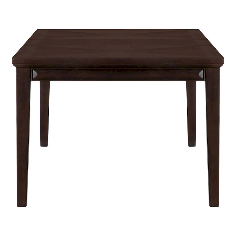 Table à manger rectangulaire extensible 90 po avec plateau en placage de chêne à tablier facetté et pieds coniques en bois massif Espresso