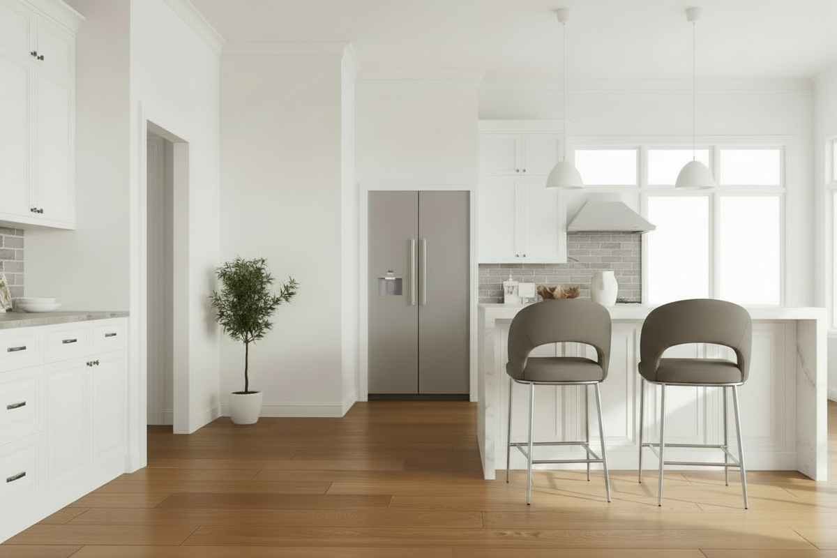 Two grey bar stools at kitchen island v2